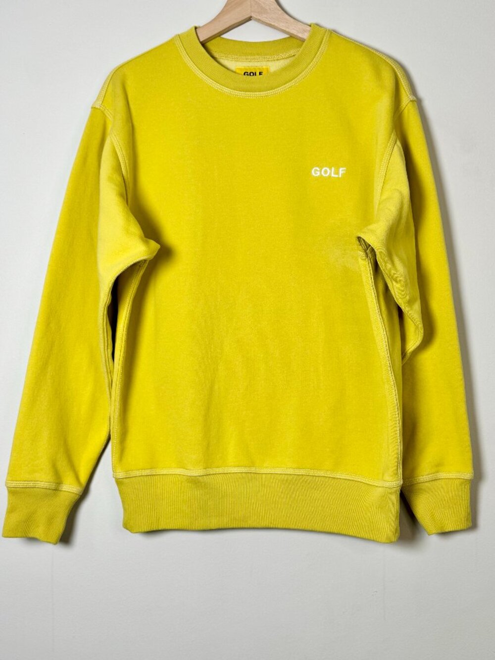 GOLF WANG Embroidered Chest Logo Crewneck Yellow Sweatshirt Sz M